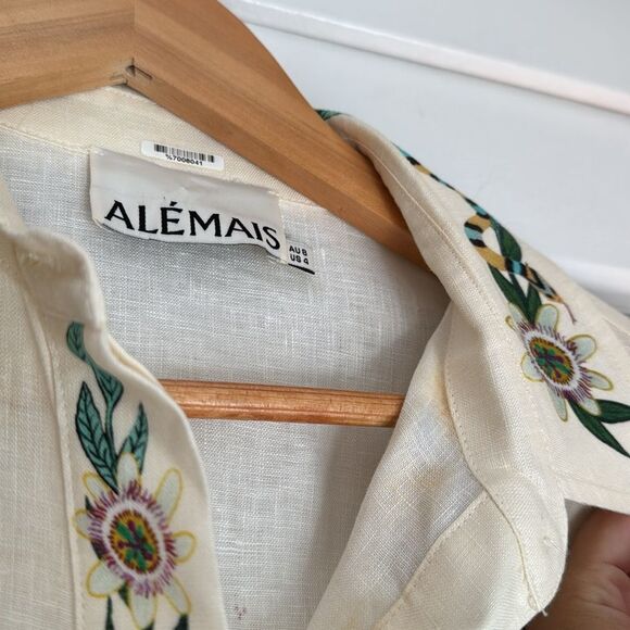 Alemais Meagan Printed Button Front Mini Dress AU 8 US 4 Linen Resortwear - Picture 8 of 13